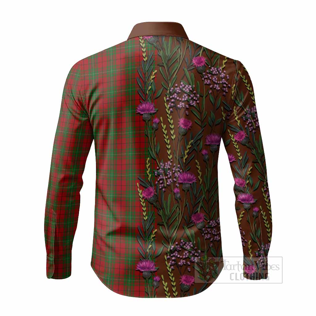 MacAulay (MacAuley) Family Crest Tartan Long Sleeve Button Shirts Scottish Thistle Flower Pattern Half Style - Tartan Vibes Clothing