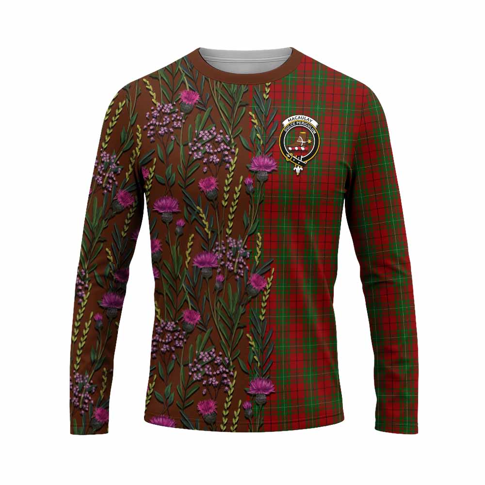 MacAulay (MacAuley) Family Crest Tartan Long Sleeve T-Shirt Scottish Thistle Flower Pattern Half Style - Tartan Vibes Clothing