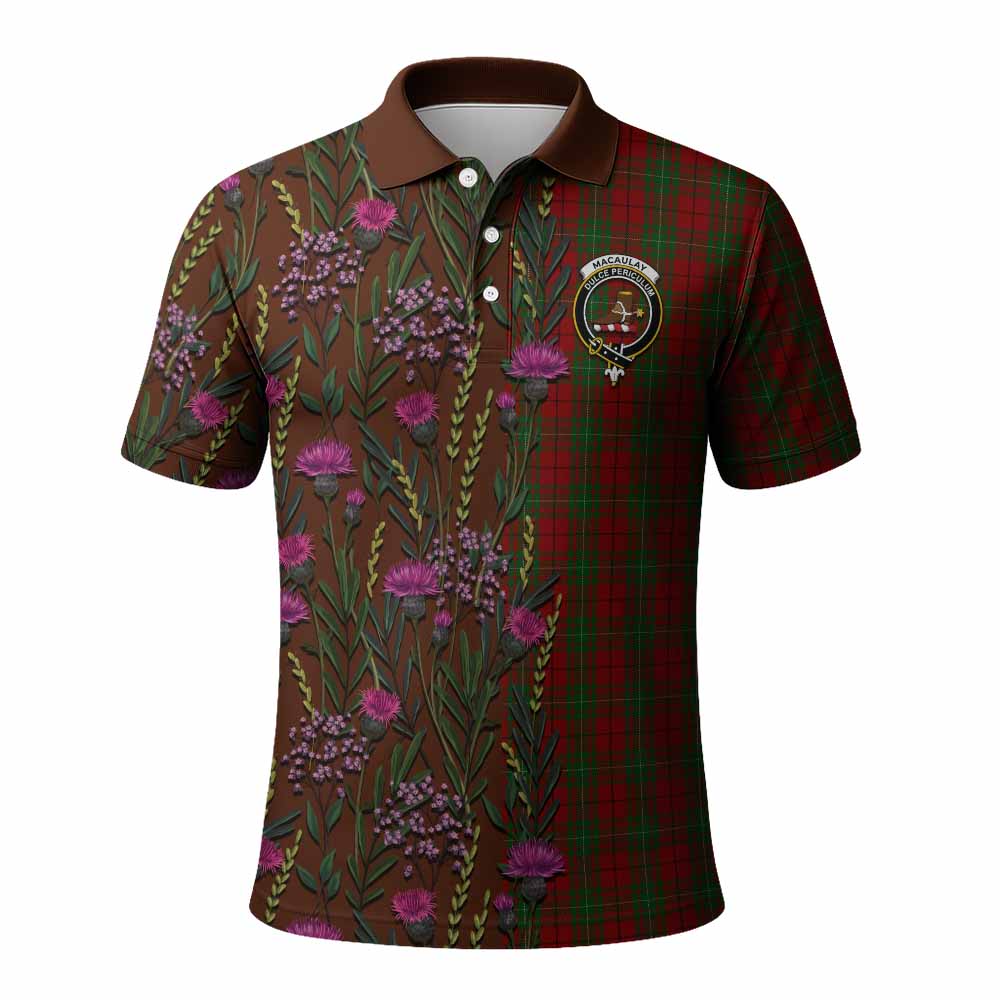 MacAulay (MacAuley) Family Crest Tartan Polo Shirt Scottish Thistle Flower Pattern Half Style - Tartan Vibes Clothing