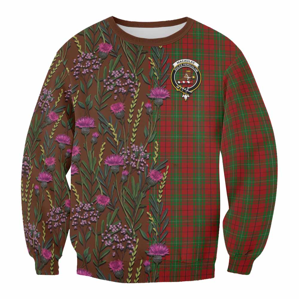 MacAulay (MacAuley) Family Crest Tartan Sweatshirt Scottish Thistle Flower Pattern Half Style - Tartan Vibes Clothing