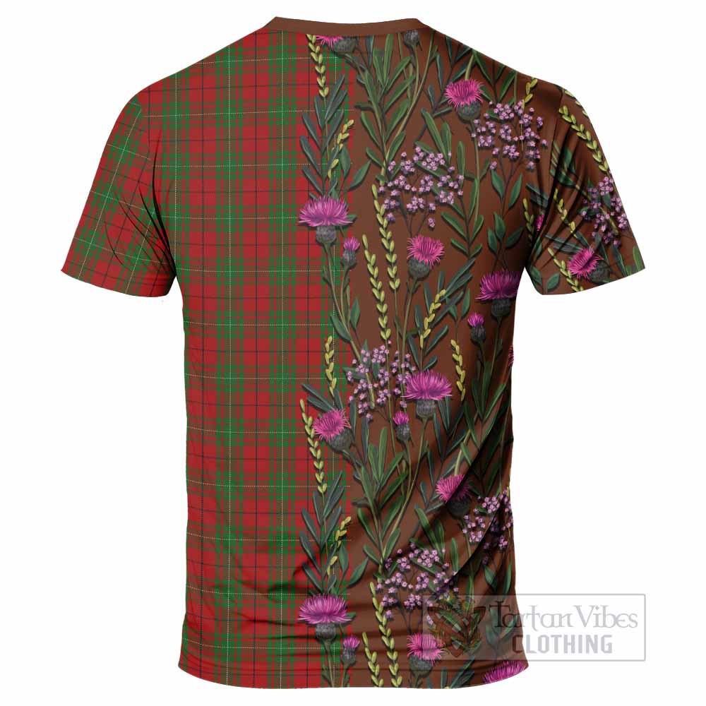 MacAulay (MacAuley) Family Crest Tartan T-Shirt Scottish Thistle Flower Pattern Half Style - Tartan Vibes Clothing
