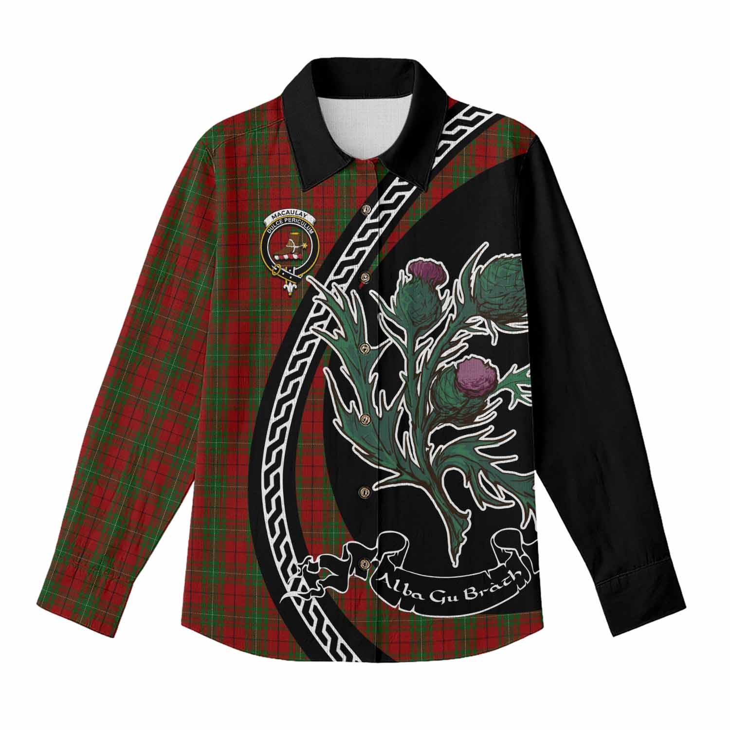 MacAulay (MacAuley) Family Crest Tartan Women Casual Shirt Alba Thistle Inspired - Tartan Vibes Clothing