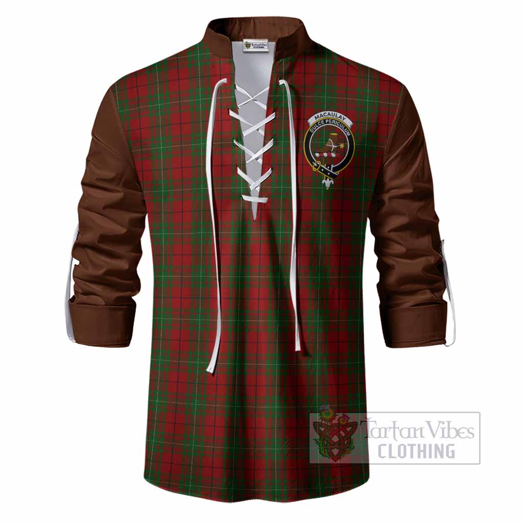 MacAulay (MacAuley) Tartan Accent Ghillie Shirt with Family Crest