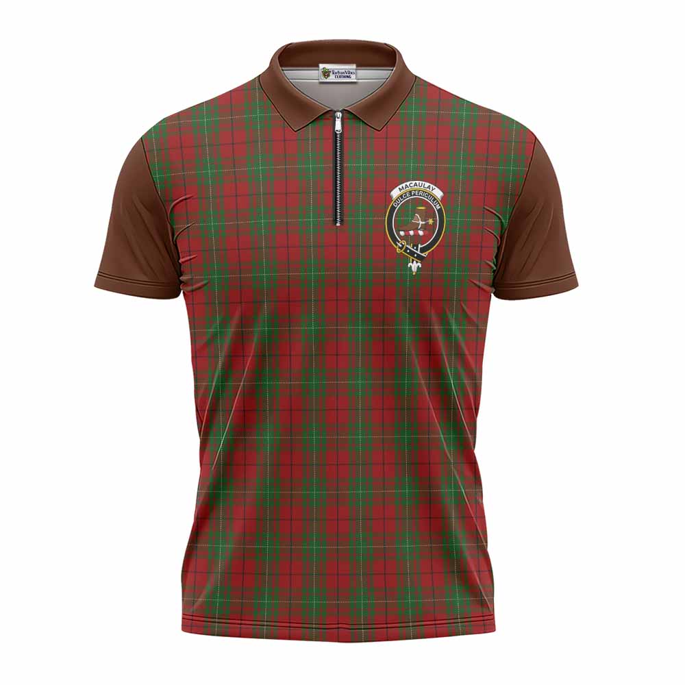 MacAulay (MacAuley) Tartan Accent Zipper Polo Shirt with Family Crest