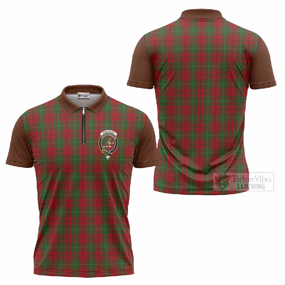 MacAulay (MacAuley) Tartan Accent Zipper Polo Shirt with Family Crest