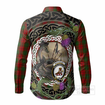 MacAulay (MacAuley) Tartan Crest Bagpipe Nessie Long Sleeve Button Shirts Scottish Loch Ness Monster Celtic Thistle