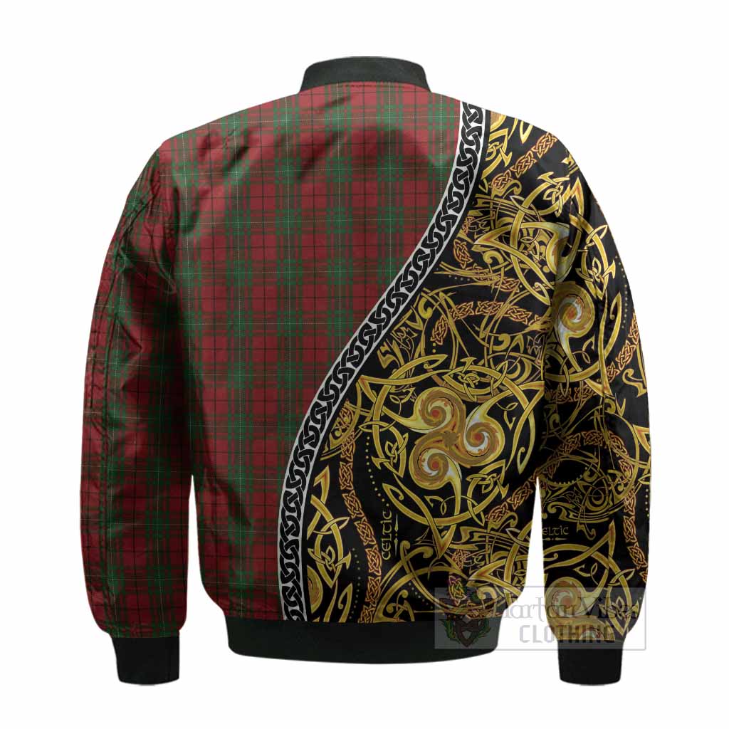 MacAulay (MacAuley) Tartan Crest Bomber Jacket Celtic Knot and Triple Trickle Spiral Symbols