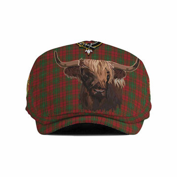 MacAulay (MacAuley) Tartan Crest Flat Cap, Jeff Cap Scotland Heilan Coo Tartan Seamless Style