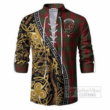 MacAulay (MacAuley) Tartan Crest Ghillie Shirt Celtic Knot and Triple Trickle Spiral Symbols