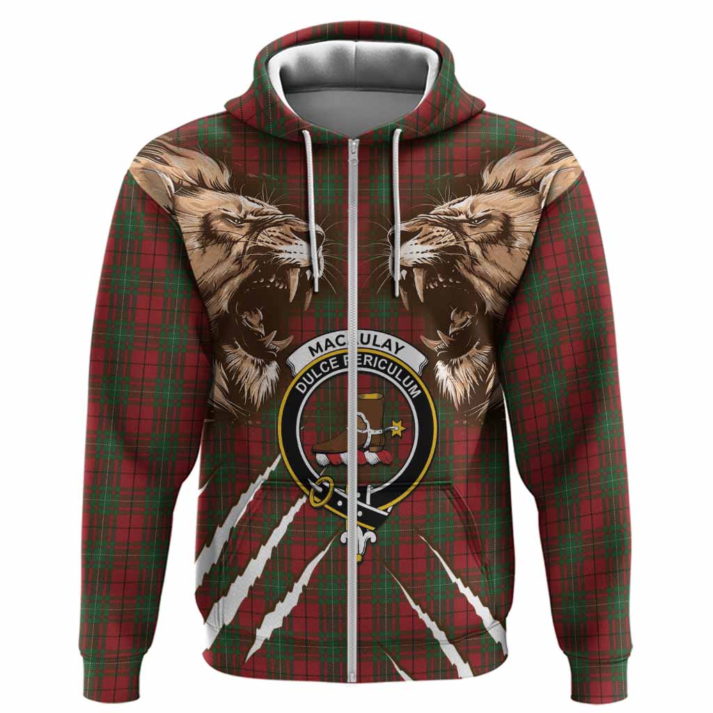 MacAulay (MacAuley) Tartan Crest Hoodie Ferocious Lion Style
