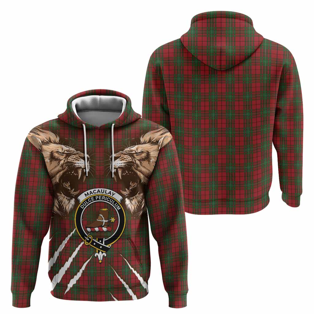 MacAulay (MacAuley) Tartan Crest Hoodie Ferocious Lion Style
