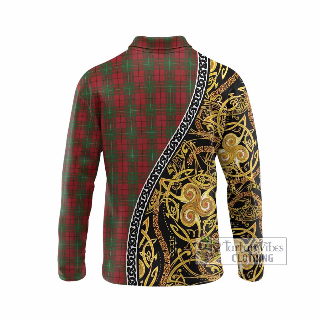 MacAulay (MacAuley) Tartan Crest Long Sleeve Polo Shirt Celtic Knot and Triple Trickle Spiral Symbols