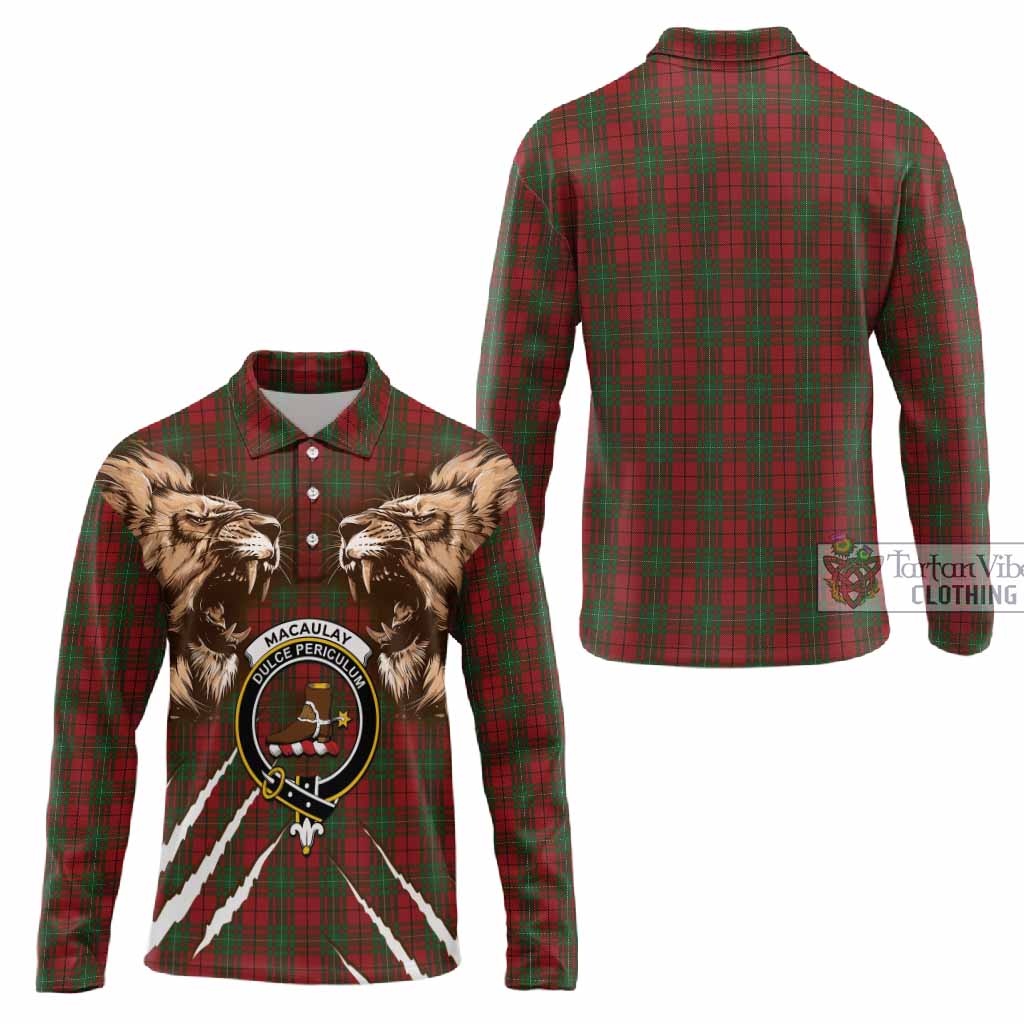 MacAulay (MacAuley) Tartan Crest Long Sleeve Polo Shirt Ferocious Lion Style