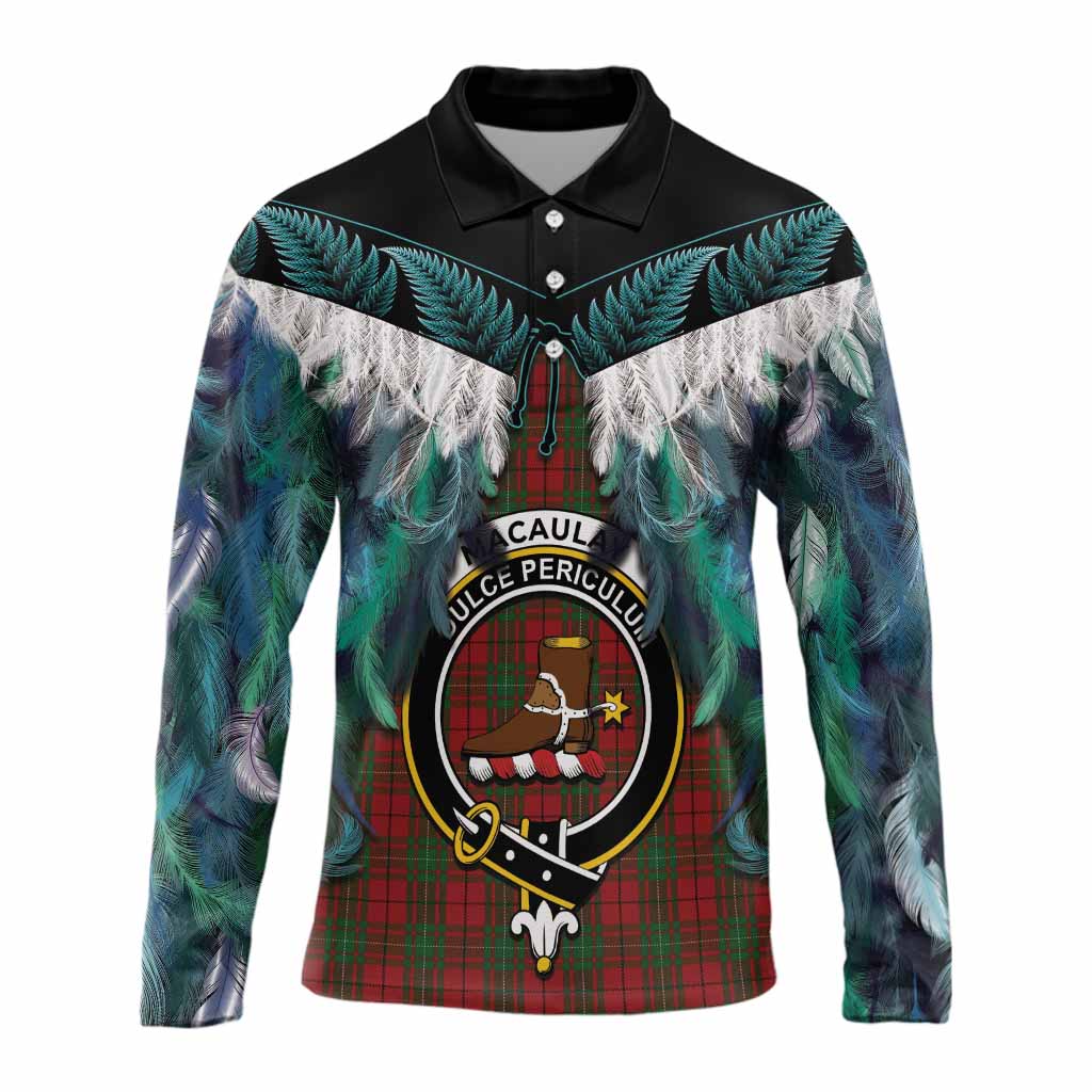 MacAulay (MacAuley) Tartan Crest Long Sleeve Polo Shirt New Zealand Maori Korowai Cloak