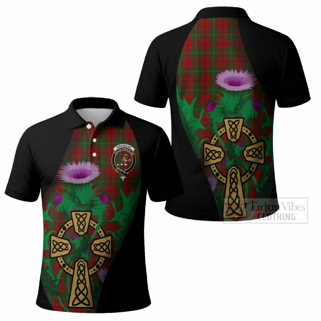 MacAulay (MacAuley) Tartan Crest Polo Shirt Celtic Cross Thistle Flowers