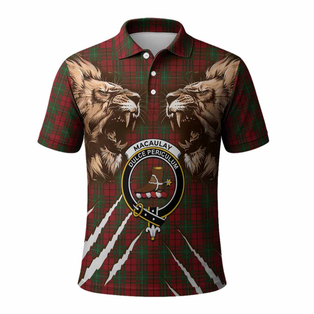 MacAulay (MacAuley) Tartan Crest Polo Shirt Ferocious Lion Style
