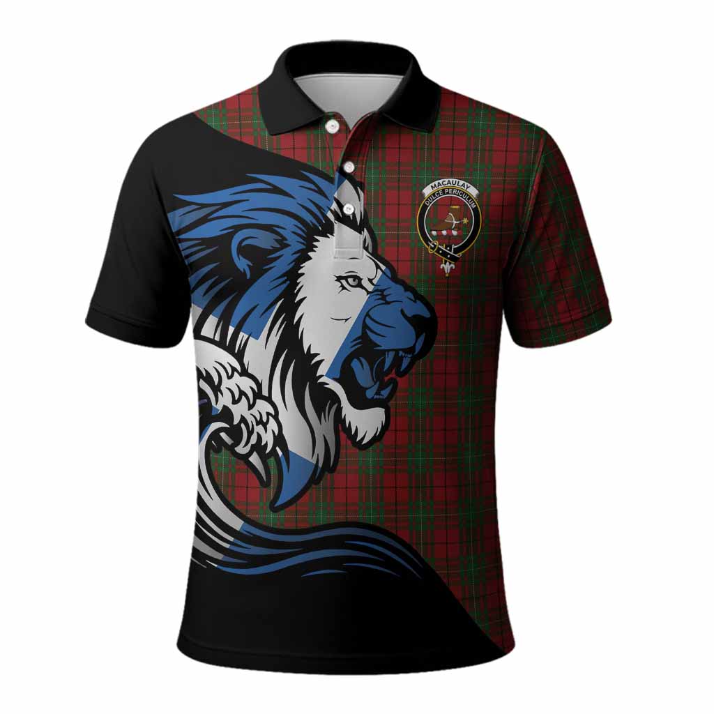 MacAulay (MacAuley) Tartan Crest Polo Shirt Scottish Golden Lions Wave Flow