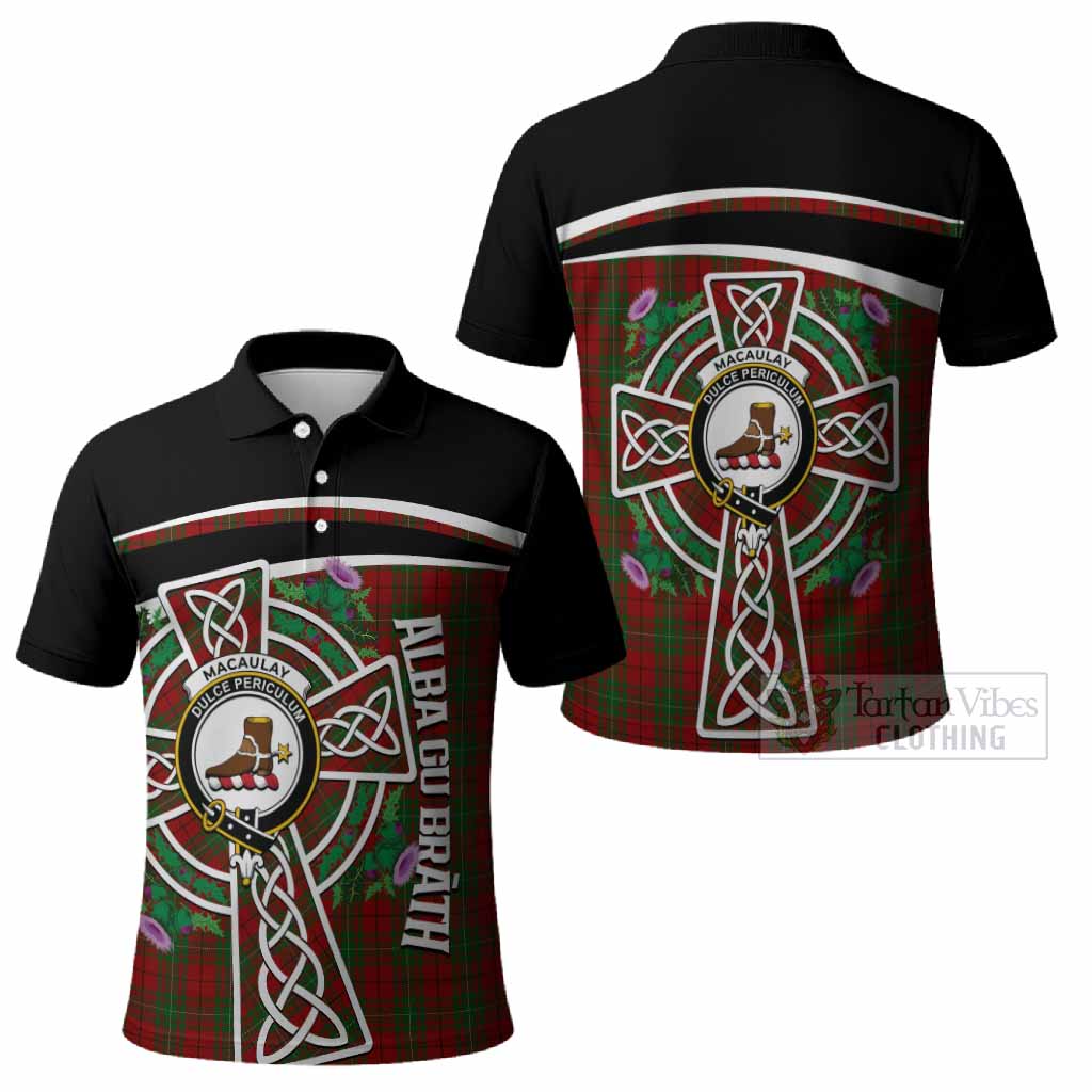 MacAulay (MacAuley) Tartan Crest Polo Shirt Scottish Thistle Celtic Cross Alba Gu Brath