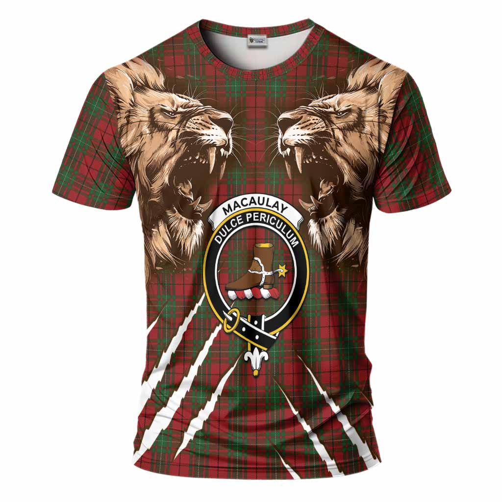 MacAulay (MacAuley) Tartan Crest T-Shirt Ferocious Lion Style