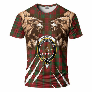 MacAulay (MacAuley) Tartan Crest T-Shirt Ferocious Lion Style