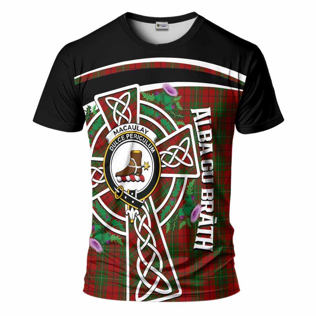 MacAulay (MacAuley) Tartan Crest T-Shirt Scottish Thistle Celtic Cross Alba Gu Brath
