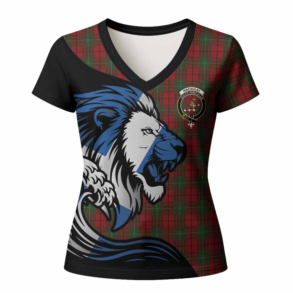 MacAulay (MacAuley) Tartan Crest Women T shirt Scottish Golden Lions Wave Flow