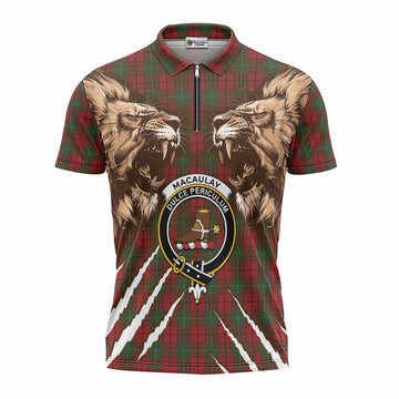 MacAulay (MacAuley) Tartan Crest Zipper Polo Shirt Ferocious Lion Style