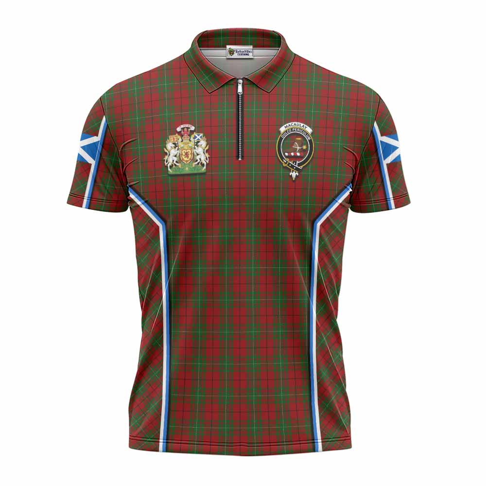 MacAulay (MacAuley) Tartan Crest Zipper Polo Shirt Scotland Coat of Arm Flag Style - Tartan Vibes Clothing
