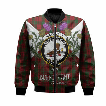 MacAulay (MacAuley) Tartan Family Crest Bomber Jacket Scottish Burns Night Thistle Floral