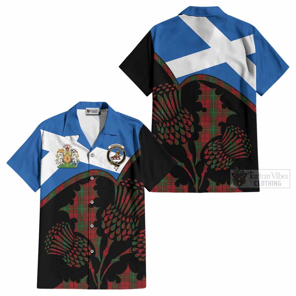 MacAulay (MacAuley) Tartan Family Crest Cotton Hawaiian Shirt Scotland Thistle Floral Flag Style