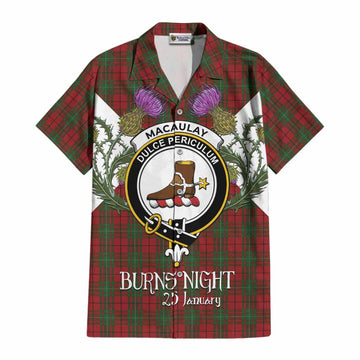MacAulay (MacAuley) Tartan Family Crest Cotton Hawaiian Shirt Scottish Burns Night Thistle Floral