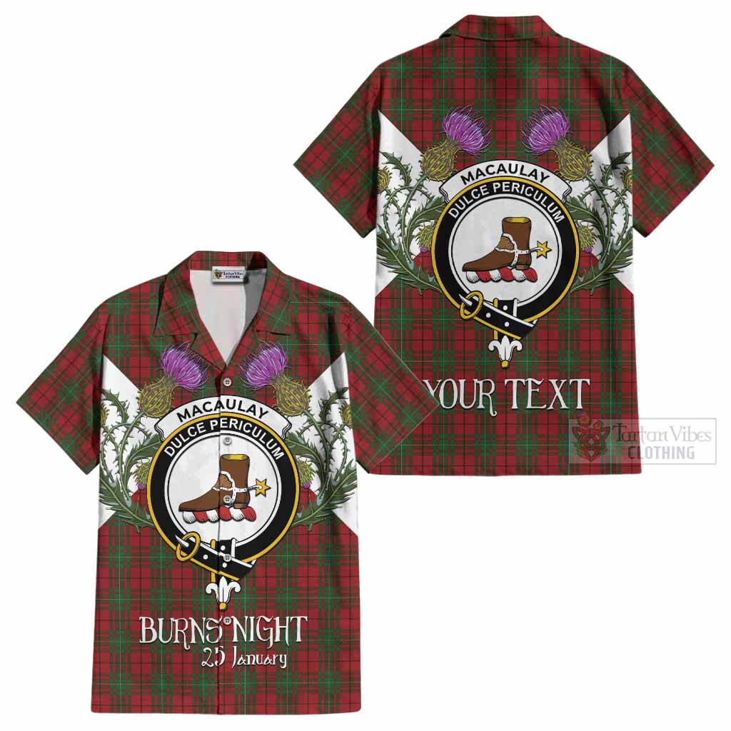 MacAulay (MacAuley) Tartan Family Crest Cotton Hawaiian Shirt Scottish Burns Night Thistle Floral