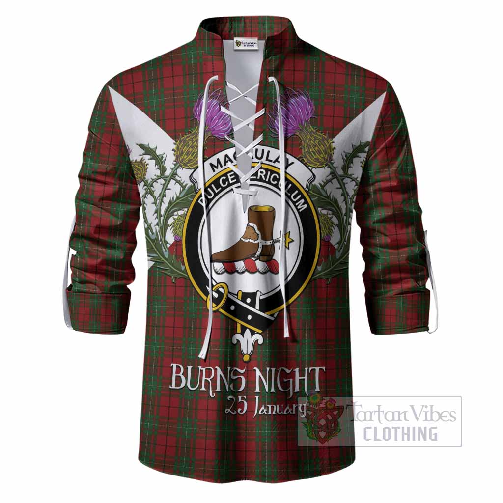 MacAulay (MacAuley) Tartan Family Crest Ghillie Shirt Scottish Burns Night Thistle Floral