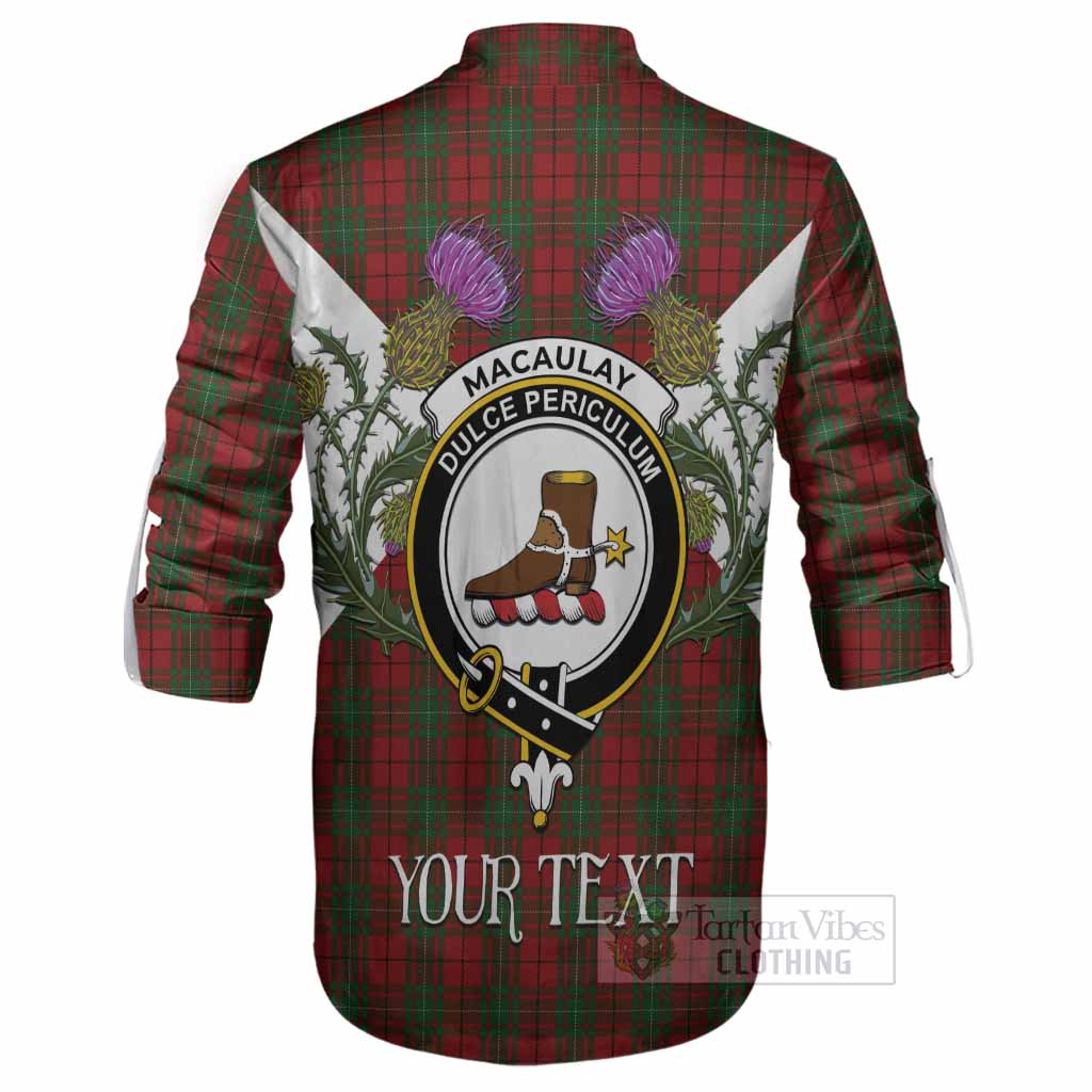 MacAulay (MacAuley) Tartan Family Crest Ghillie Shirt Scottish Burns Night Thistle Floral