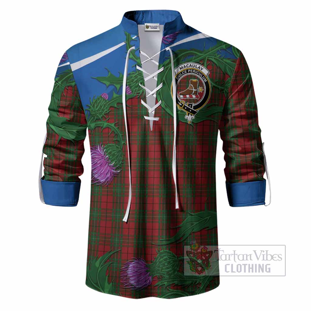 MacAulay (MacAuley) Tartan Family Crest Ghillie Shirt Thistle in Minimalism