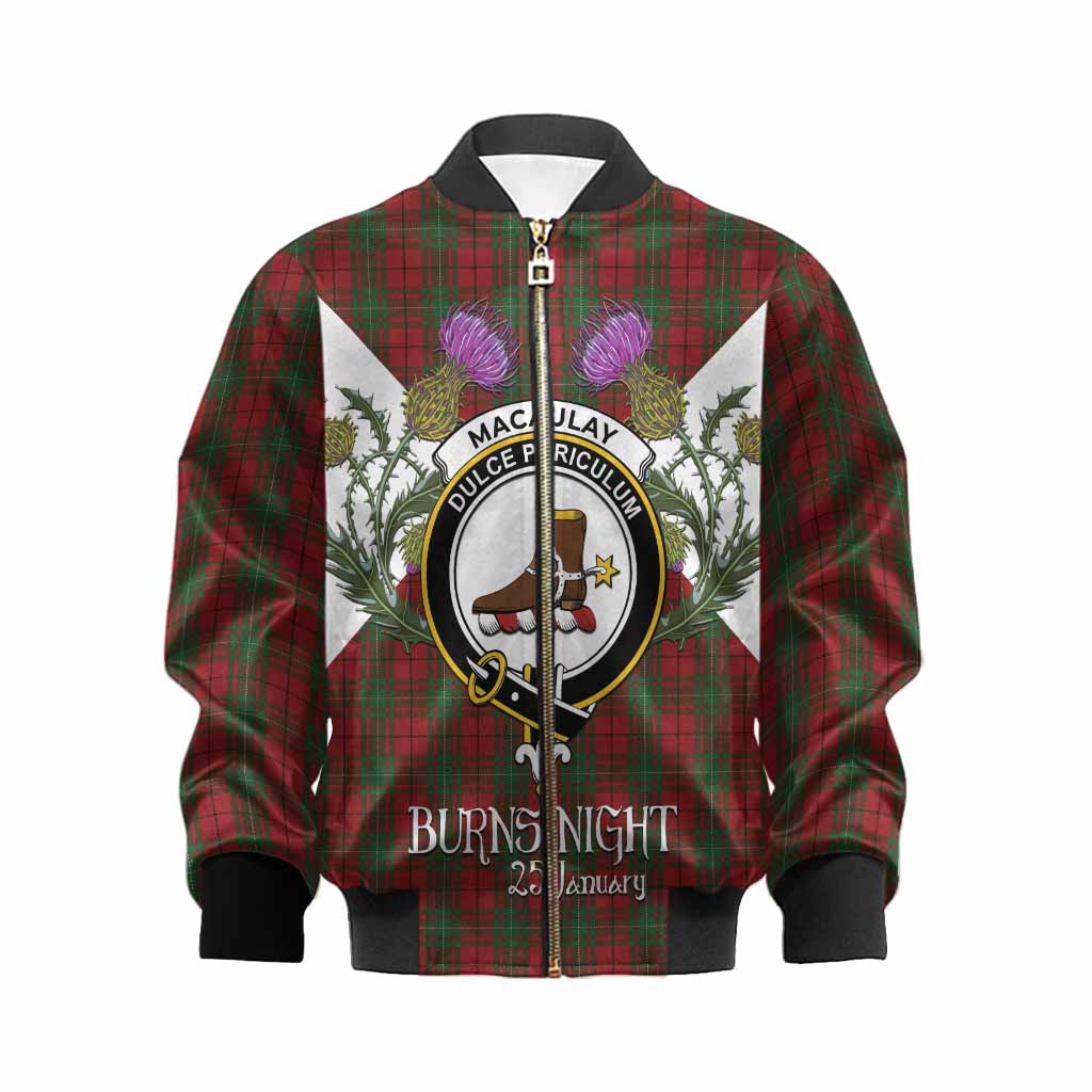 MacAulay (MacAuley) Tartan Family Crest Kid Bomber Jacket Scottish Burns Night Thistle Floral