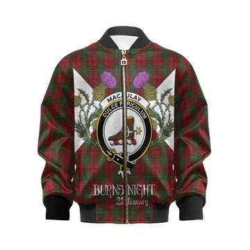 MacAulay (MacAuley) Tartan Family Crest Kid Bomber Jacket Scottish Burns Night Thistle Floral