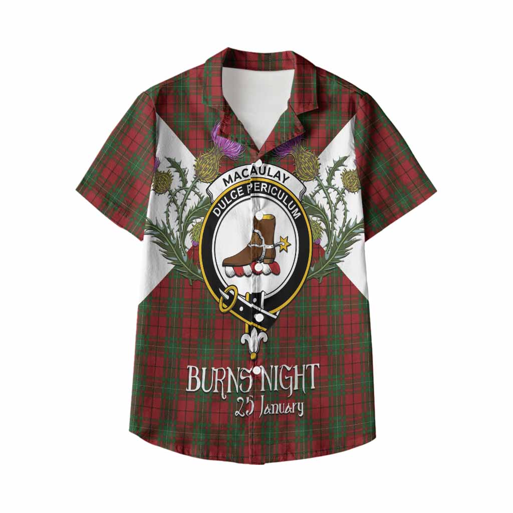 MacAulay (MacAuley) Tartan Family Crest Kid Hawaiian Shirt Scottish Burns Night Thistle Floral