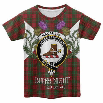 MacAulay (MacAuley) Tartan Family Crest Kid T-shirt Scottish Burns Night Thistle Floral