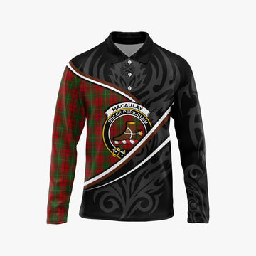 MacAulay (MacAuley) Tartan Family Crest Long Sleeve Polo Shirt Celtic Scottish Thistle Floral