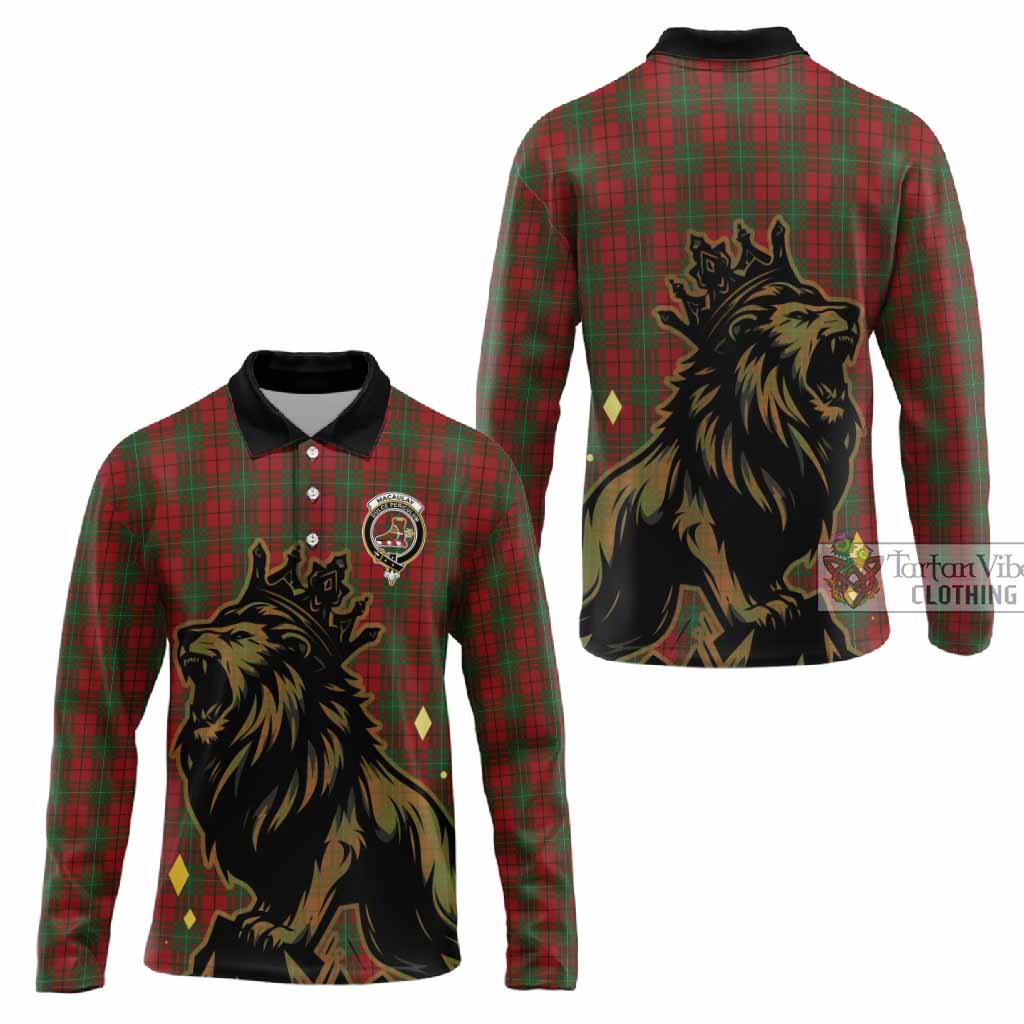 MacAulay (MacAuley) Tartan Family Crest Long Sleeve Polo Shirt Crowned Lion Roaring