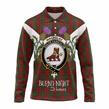 MacAulay (MacAuley) Tartan Family Crest Long Sleeve Polo Shirt Scottish Burns Night Thistle Floral