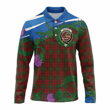 MacAulay (MacAuley) Tartan Family Crest Long Sleeve Polo Shirt Thistle in Minimalism