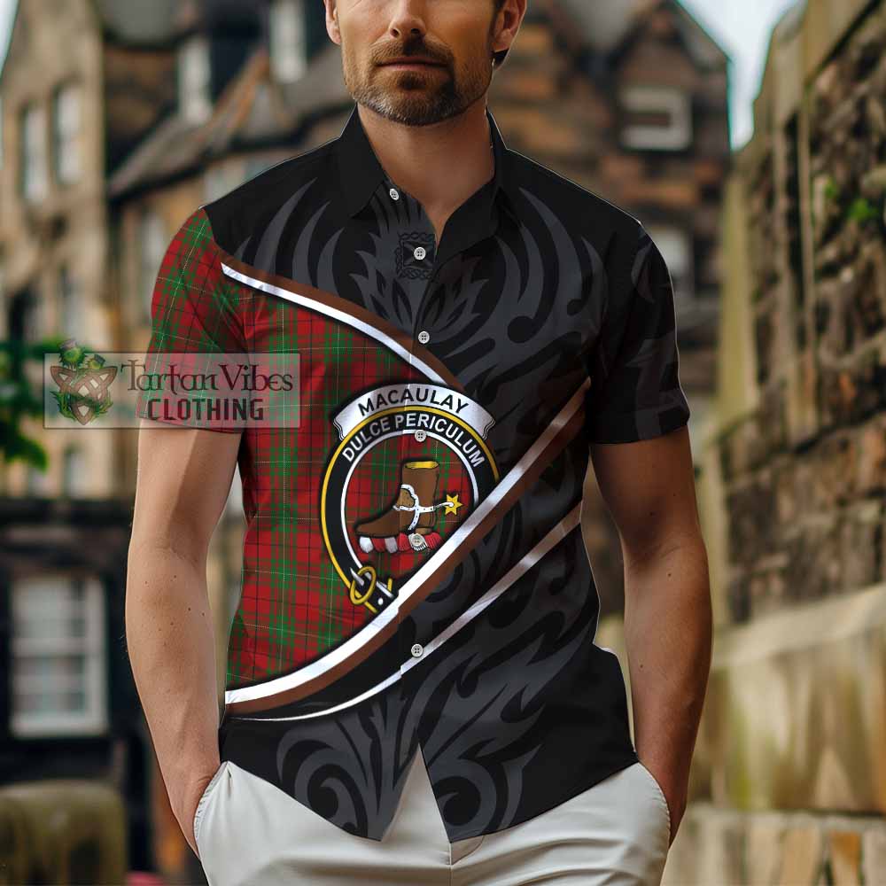 MacAulay (MacAuley) Tartan Family Crest Short Sleeve Button Shirt Celtic Scottish Thistle Floral - Tartan Vibes Clothing