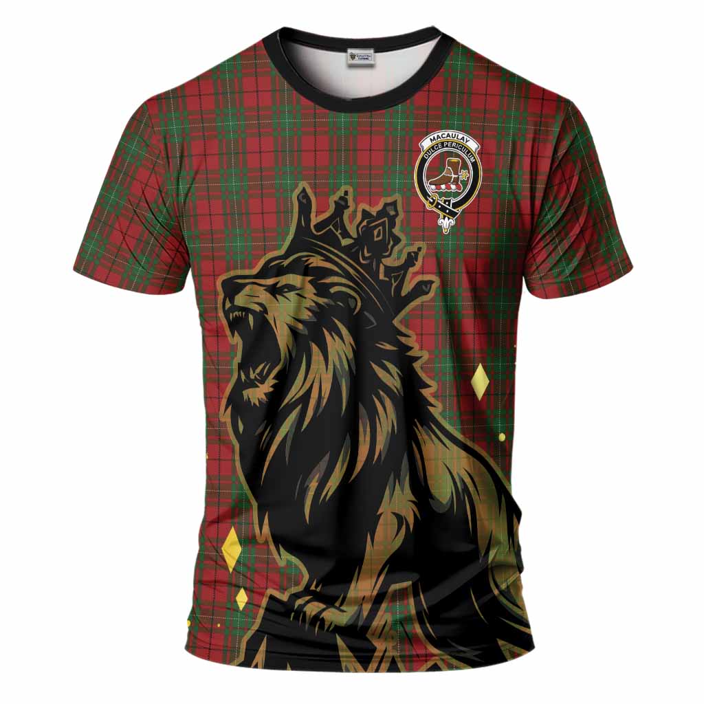 MacAulay (MacAuley) Tartan Family Crest T-Shirt Crowned Lion Roaring