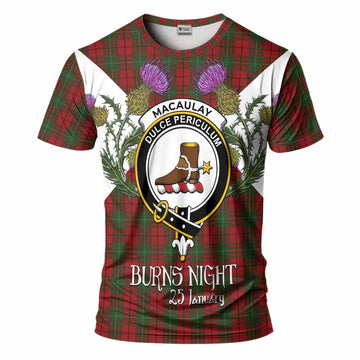 MacAulay (MacAuley) Tartan Family Crest T-Shirt Scottish Burns Night Thistle Floral