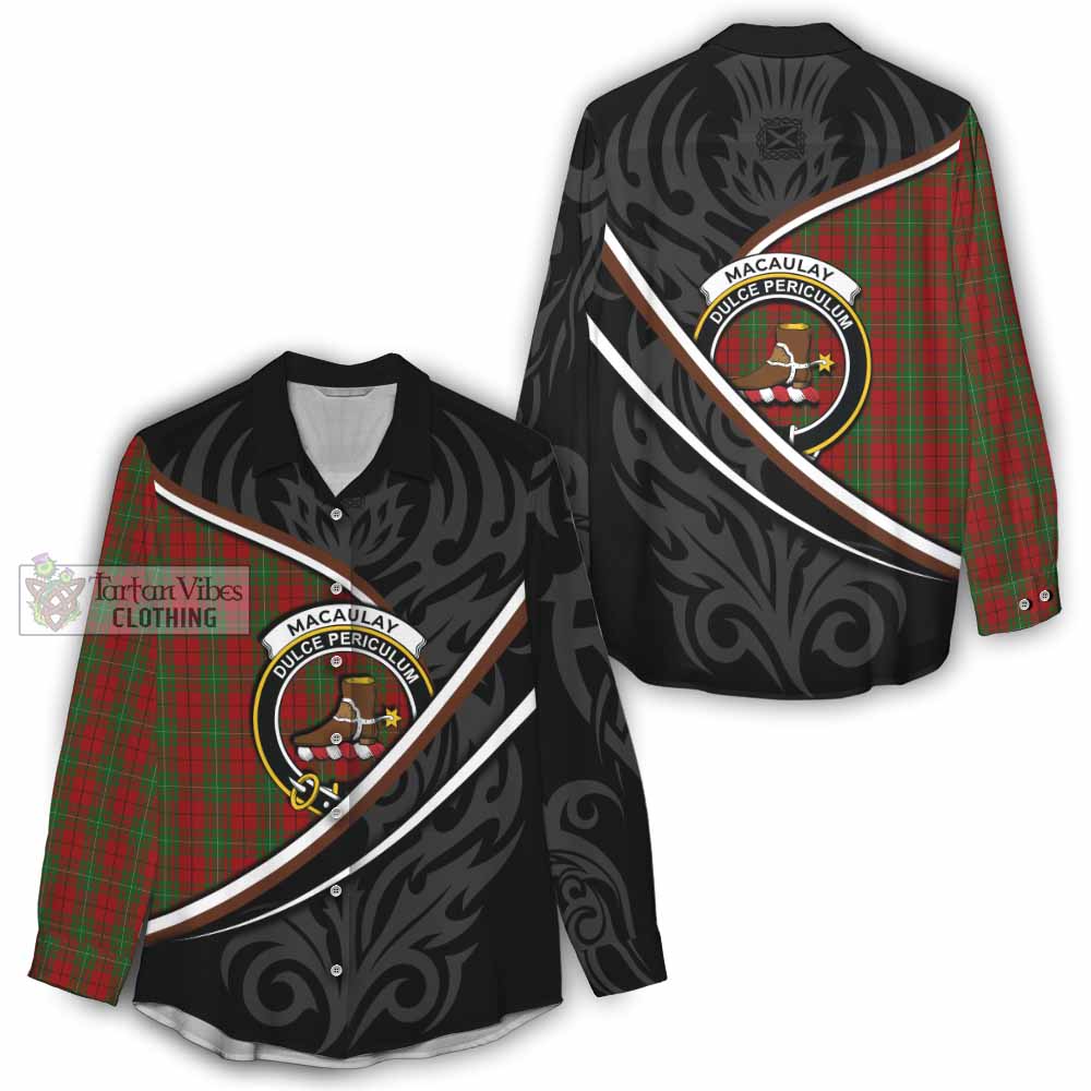 MacAulay (MacAuley) Tartan Family Crest Women Casual Shirt Celtic Scottish Thistle Floral - Tartan Vibes Clothing