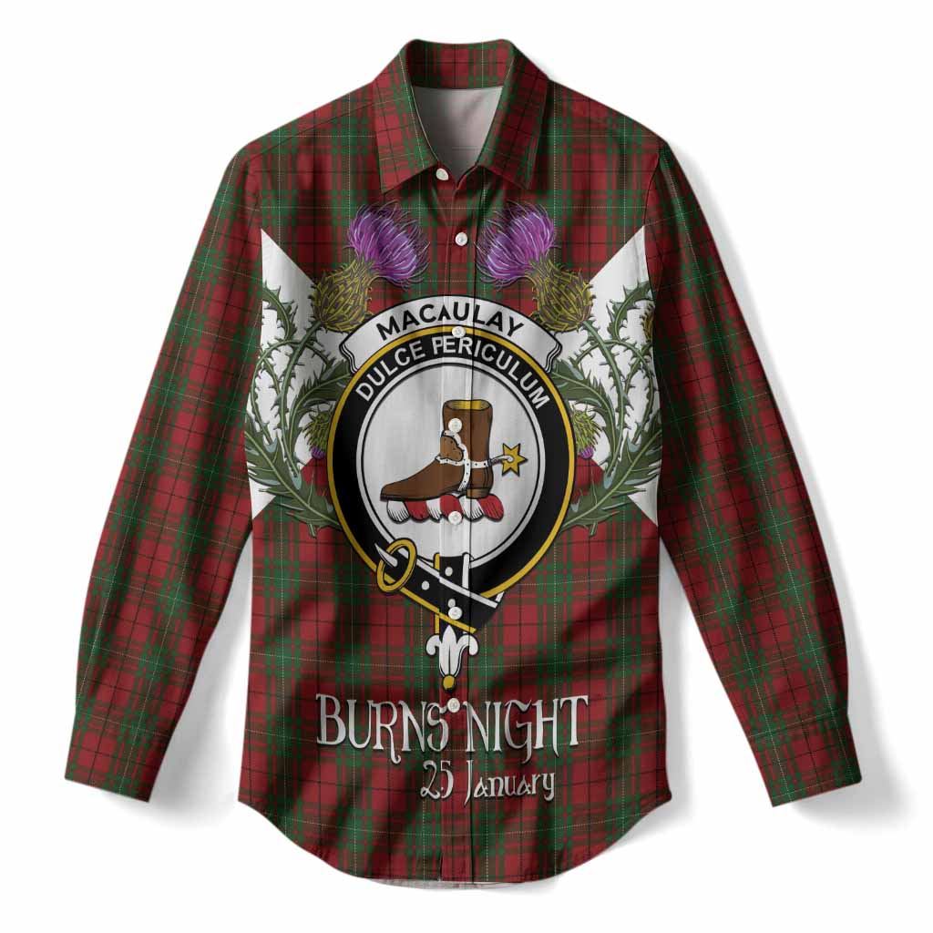 MacAulay (MacAuley) Tartan Family Crest Women Casual Shirt Scottish Burns Night Thistle Floral