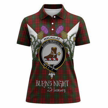MacAulay (MacAuley) Tartan Family Crest Women Polo Shirt Scottish Burns Night Thistle Floral