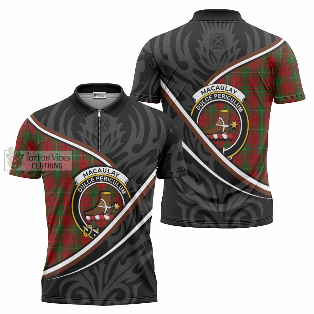 MacAulay (MacAuley) Tartan Family Crest Zipper Polo Shirt Celtic Scottish Thistle Floral - Tartan Vibes Clothing